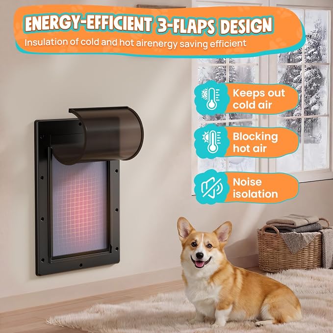 Plastic 3-Flap Dog Door for Wall, Medium Doggy Door for Pets Up to 45 LB