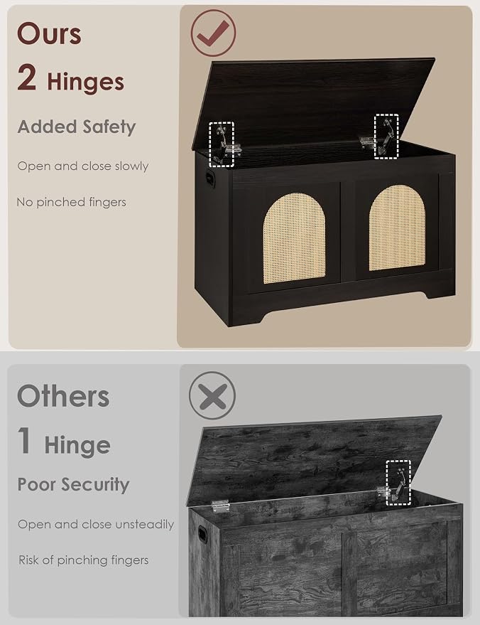 Storage Chest, Wooden Toy Box, Espresso Oak 31.5" L | Entryway Shoe Bench, 2 Safety Hinges, Finger-safe Flip-Top, Easy Assembly, Farmhouse Large Trunk, Rattan, Living Room/Bedroom