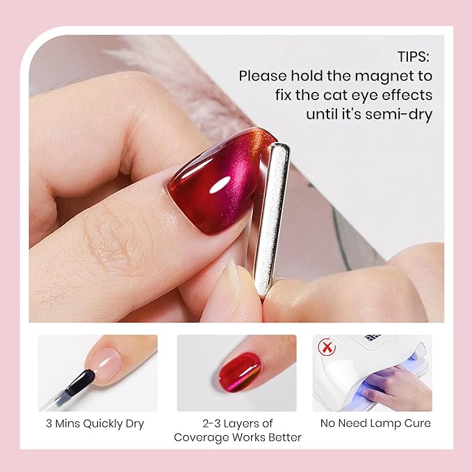 Quick Dry Magnetic Nail Polish,Cat Eye Nail Polish Non Gel with Magnet Cateye Fingernail Lacquer Air Fast Drying Manicure Gift For Women Girls 16ml/0.54 oz