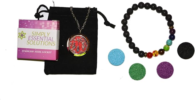 Aromatherapy Essential Oil Diffuser Stainless Steel 30 MM Silver Magnetic Locket Pendant 2 Sizes Chain Necklace, Refill Pads & Diffuser Bracelet in a Velvet (Ornaments)