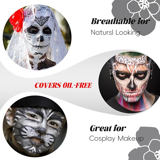 White Face Body Paint, Water Based Cream White Body Painting For Art Theater Halloween Party Cosplay Clown Skull Joker Zombie Vampire Skeleton Goth SFX Makeup for Women Adults