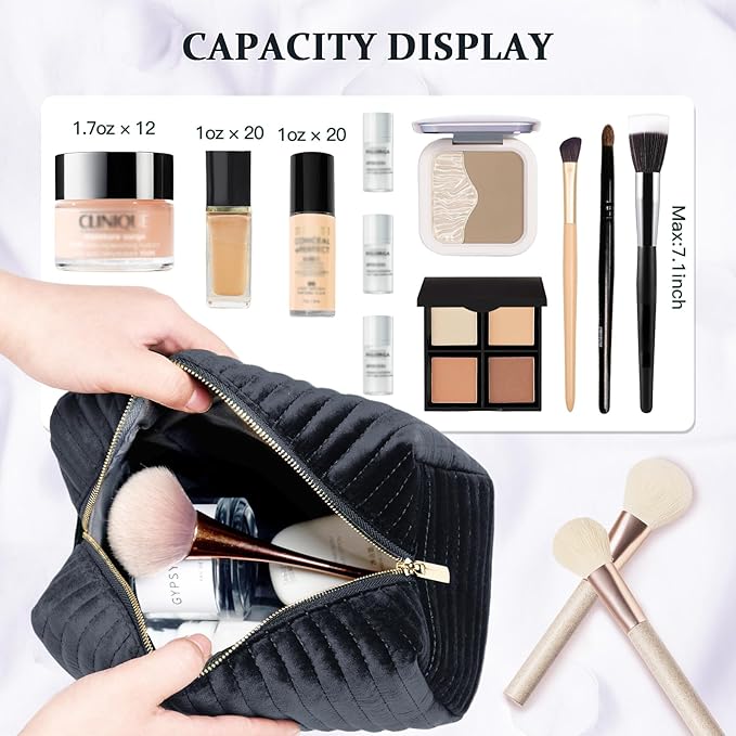COSHAYSOO Mom Birthday Gifts Mothers Day Gift Ideas for Mama Grandma New Mommy from Daughter Travel Makeup Bag Quilted Make Up Cosmetic Pouch Cool Aesthetic Monogram Black Velvet Initial Letter S