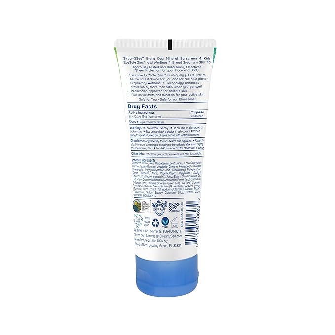 SPF 45 Every Day Kids Mineral Sunscreen | 2.5 Fl Oz Biodegradable, Paraben Free & Reef Safe Sunscreen for Face & Body for Kids | Non-Greasy, Lightweight & Sheer Mineral Protection Against UVA & UVB