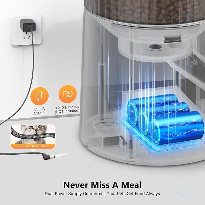 Automatic Cat Feeder: 4L Timed Cats Food Dispenser Programmable | Easy to Set, Dual Power, Precise Portion, Auto Pet Feeder with Stainless Steel, Detachable Washable for Cats and Small Dog