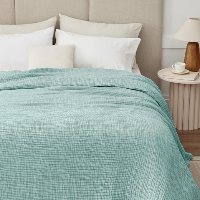 100% Cotton Muslin Blanket 50"x 60", 6 Layers Breathable and Lightweight Cotton Throw Blankets for Couch, Soft Cooling Summer Gauze Blanket for Adults All Season, Mint