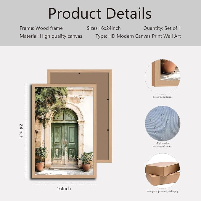 skysoon Mallorca Green Door Wall Art, Boho Mediterranean Architecture Print | Abstract Mediterranean Architecture Print, for Living Room Bedroom Office 16x24 Inch