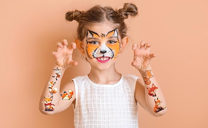 168PCS Fox Tattoos Temporary Stickers Cute Animal Halloween Safari Jungle Birthday Party Supplies Decoration Favors Goodie Bag Stuffers Tattoo