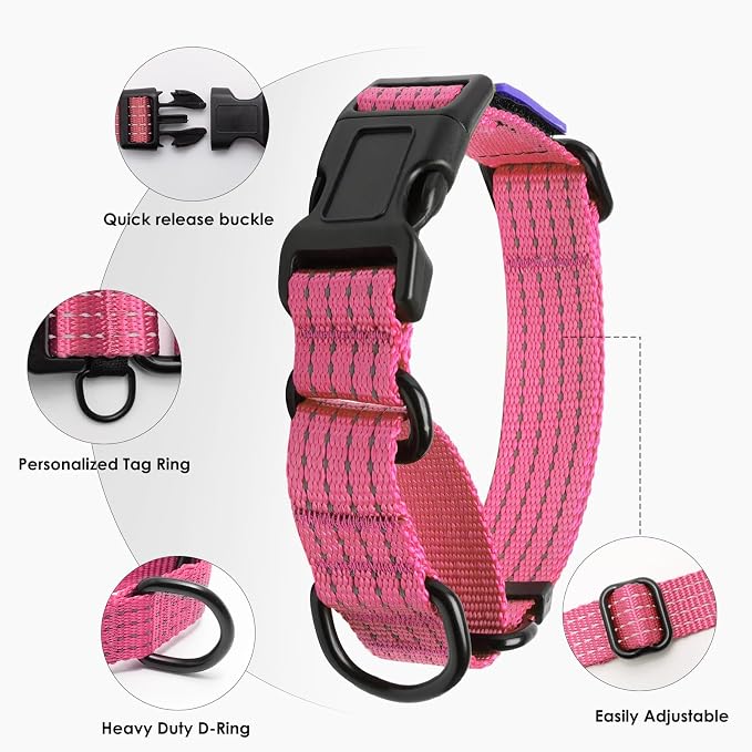 Martingale Dog Collar Reflective NO Pull with USA Flag, M,Pink