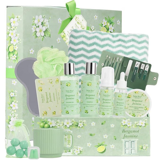 30 Pcs Spa Gifts for Women & Men, Bergamot Jasmine Bath & Body Gift Basket, Self-Care Relaxation Set, Face Skin Care Kit, Home Spa Gift, Birthday, Christmas, Mother's Day, Anniversary, Cup spa kit