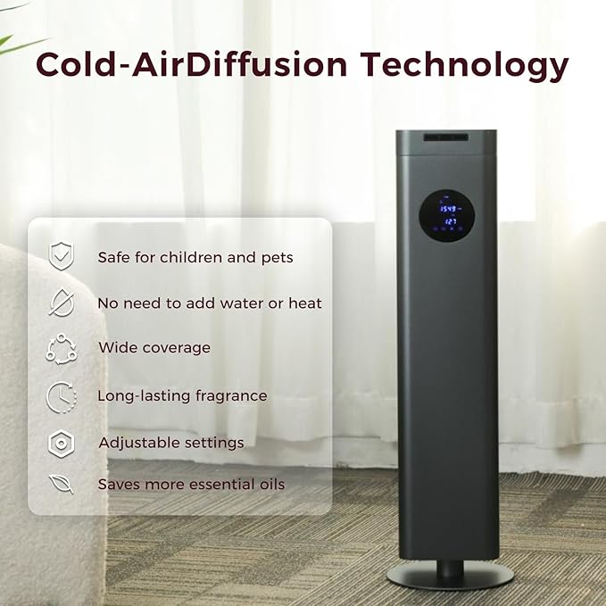 Waterless Diffuser 1500ml - Large 25in Essential Oil Diffuser - 4500 Sq. Ft Coverage, WiFi & APP & Touch Control, Hotel Collection Diffusers for Whole House,Office,Mall (Titanium Gray)