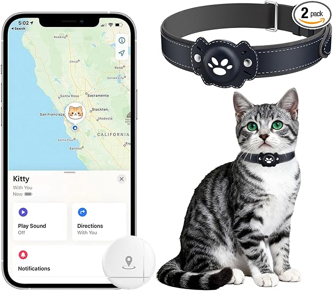 2-in-1 GPS Tracker for Cats: Smart Pet Collar with Real-Time Tracking,No Monthly Fee/Subscription (iOS & Android) Waterproof, Anti-Lost,365-Day Long Battery Life GPS Tracker Cat Collar (Blue)