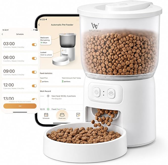 Automatic Pet Feeder with App Control for Cats&Dogs | Dual Power Supply, 5G/2.4G WiFi, Desiccant Bag, Large Capacity, Precision Injection-Molded Construction