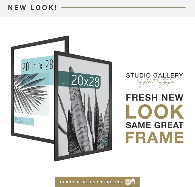 MCS Studio Gallery 20x28 Poster Frame Black Woodgrain Engineered Wood, Vertical & Horizontal Wall Hanging Large Picture Frame for Photos, Posters & Art Prints (1-Pack)
