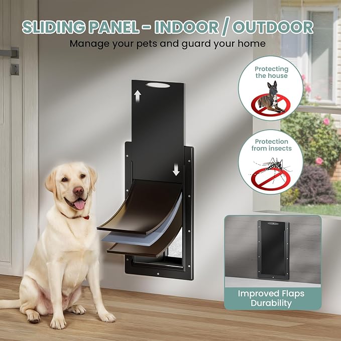 3-Flaps Large Dog Door for Wall, Pets Up to 100 lb | Insulation Flap, Magnetic Flaps, Durable Plastic Frame, Closing Panel, Resist Extreme Weather, Never Rust, Easy Installation