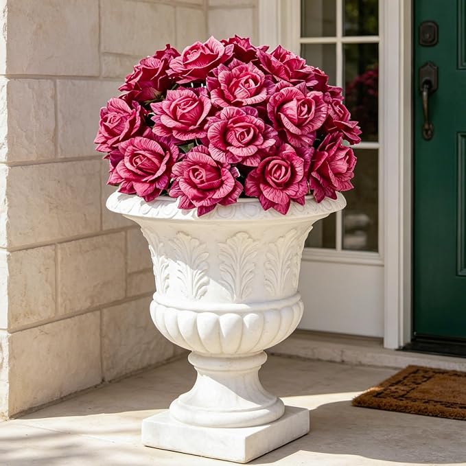 INXUGAO Artificial Flowers Fake Roses for Outdoor, 6Pcs 28" Long Stem Silk Roses for Wedding Indoor Outside Party Decor, Realistic Faux Bouquet for Tall Vase Planter (Fuchsia)