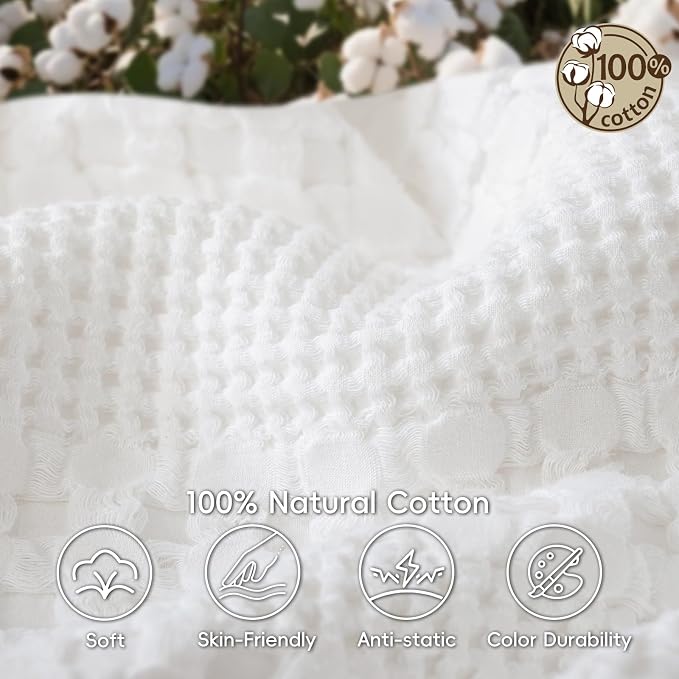PHF 100% Cotton Waffle Blanket Twin Size, Lightweight Breathable Summer Blanket for Hot Sleepers, Pre-Washed Soft Layer for Bed, Dorm, Couch & Guest Room, Home Decor Gift, 66"x90", White