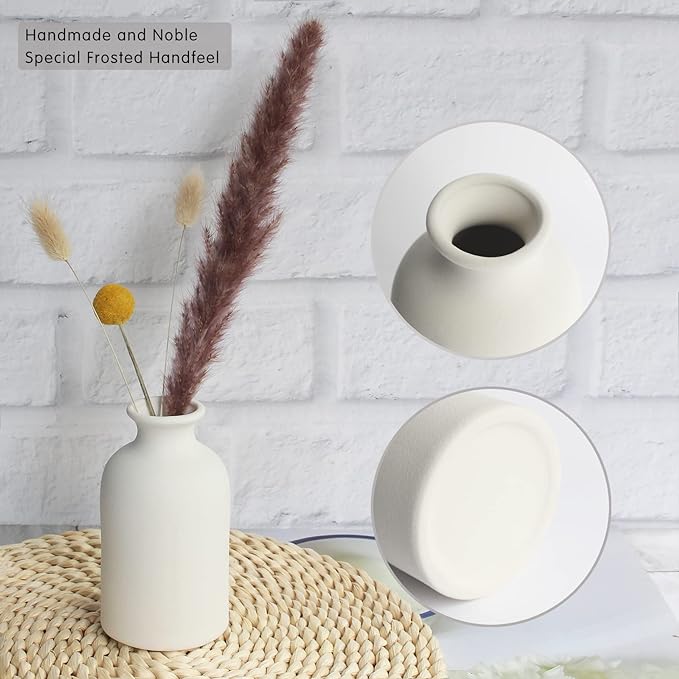 YANLING 6 Pack White Vase Small Ceramic Vases for Decor, Bud Vases | for Centerpieces White Vases for Flowers Boho Home Decor, Pampas Grass Dried Flowers Vases
