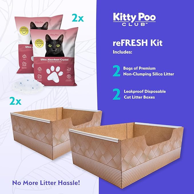 Kitty Poo Club Disposable Cat Litter Box 2-Pack with Silica Litter | Ultra-Absorbent Crystals Lock In Moisture, Help Control Odors, and Keep a Dry Surface for Travel, Apartments, or Busy Homes