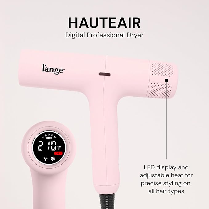 L'ANGE HAIR HauteAir Digital Professional Hair Dryer | LED Display for Precision Heat Control | Fast-Dry Brushless Motor with Cool Shot | Negative Ion Technology | Lightweight & Self-Cleaning (Blush)