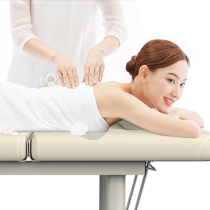 pouseayar Heavy Duty Professional Stationary Massage Bed with Wide Backrest for Therapy, Facial Treatments, Metal Frame, PU Leather