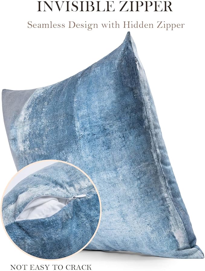 Modern Abstract Throw Pillow Covers 12x20, Blue & Grey Set of 4 | Double-sided vibrant artwork accent cushion covers. Perfect decorative pillows for couch, sofa, bed, and living room.