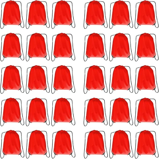 Drawstring Backpack Bulk 30 Packs Draw String Bags for Gym Sports Trip Pedestrianism Cinch Sack DIY for Women Men(Red)