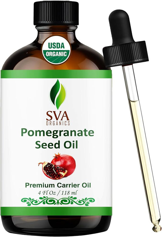 SVA Pomegranate Seed Organic - 4 Fl Oz – 100% Natural Cold Pressed Organic Pomegranate Oil - for Face, Skin Care, Hair Care, Scalp Massage & Body Massage – Carrier Oil with Dropper