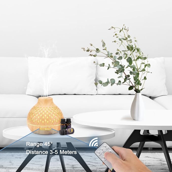 SPLITSKY 400ML Essential Oil Diffuser for Large Room Home,Remote Control Aromatherapy Diffuser with 6 Essential Oils Gift Set,Air Cool Mist Humidifier with 7 Color Changing LED
