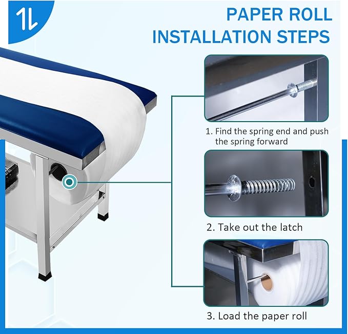 Adjustable Patient Treatment Table，Doctor Bed with Folding Legs is stable and durable，Folding Medical Exam Table holds 500 lbs，for Clinical examination table、Massage Table、Spa Beds、Beauty (blue)