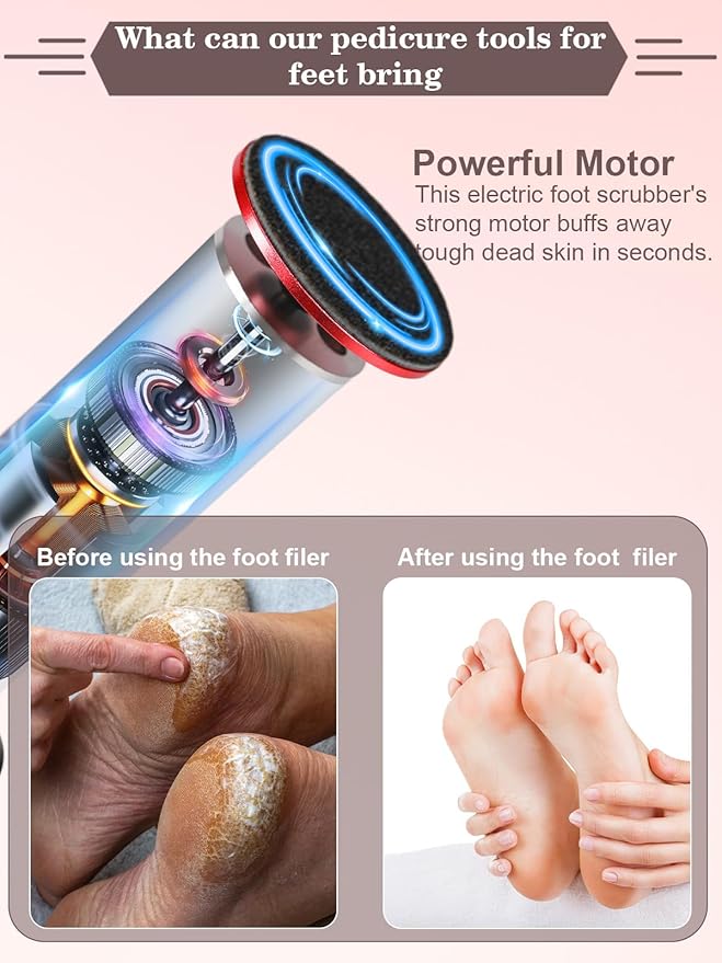Electric Foot Callus Remover,MOWLIE Electric Foot Care Tools with Speed Controller and 60pcs Replacement Sandpaper Disk for Men Women Dead Dry Crack Skin Calluses(red)