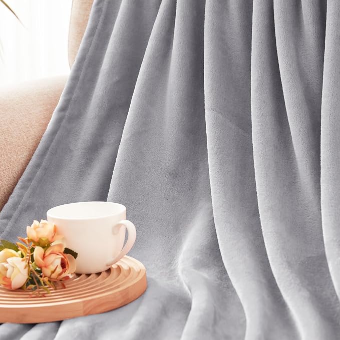 Exclusivo Mezcla Soft Fleece Throw Blanket for Couch, Light Grey | 50x60 Inches, Double-Sided Brushed Flannel, Lightweight Plush Cozy Blanket for Home Decor, All Season, Machine Washable