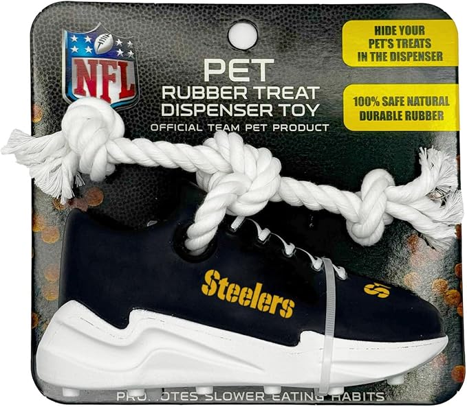 Pets First NFL Pittsburgh Steelers Cleat Sneaker Spike Dog Toy, Football Treat Dispenser Chew Toy for Dogs, Interactive Rope Tug Toy, Slow Feeder Natural Rubber Dog Toy with Official Team Logo