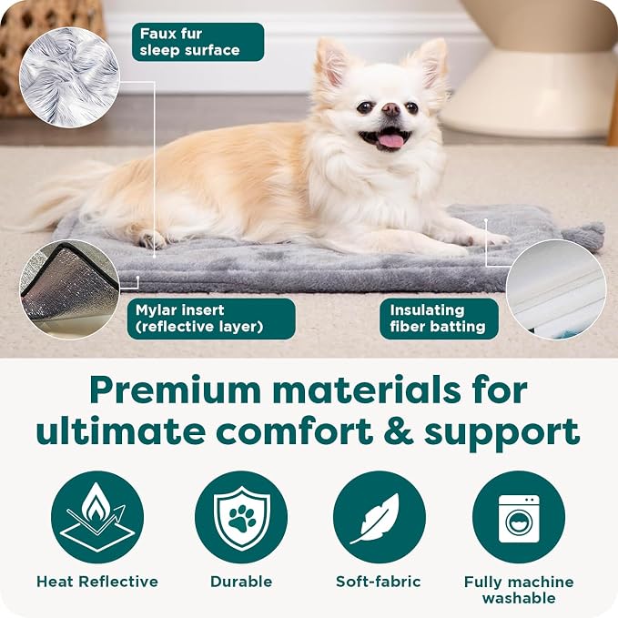 FurHaven ThermaNAP Self Warming Cat Mat, Dog Bed for Crates with Self-Warming Technology for Cozy Rest, Fully Machine Washable, Large, Plush Faux Fur, Espresso