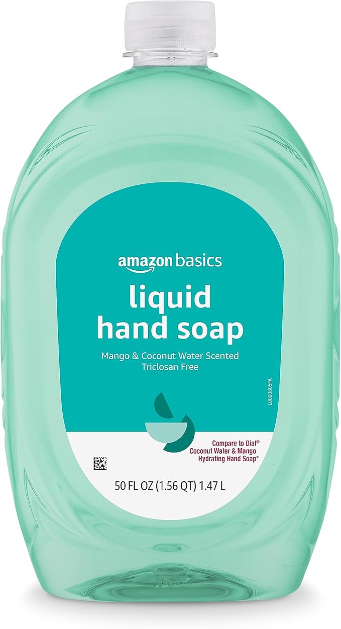 Amazon Basics Liquid Hand Soap Refill, Mango & Coconut Water Scent, Triclosan-Free, 50 Fl Oz (Pack of 4)