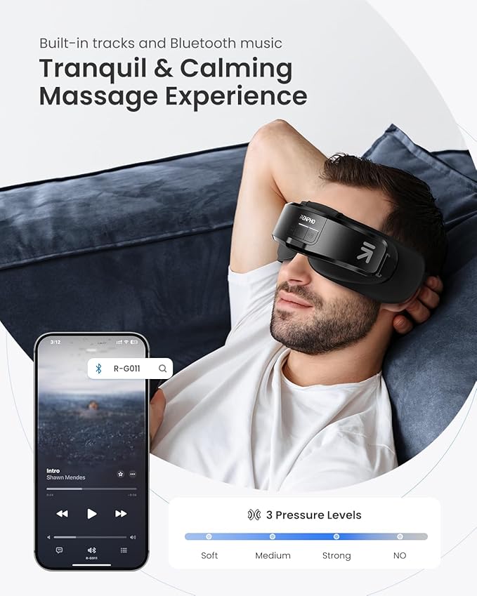 RENPHO Eyeris Shift Eye Massager for Migraines [2025 Upgraded], Heated Eye Massager & Sleep Mask for Relaxation, Birthday Gifts for Women/Men/Mom/Dad, Music Temple Fack Mask Massager, Improve Sleep