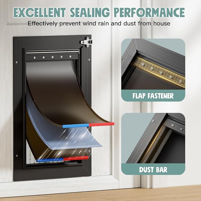 All Aluminum 3 Flaps Insulated Dog Door for Door (Medium)