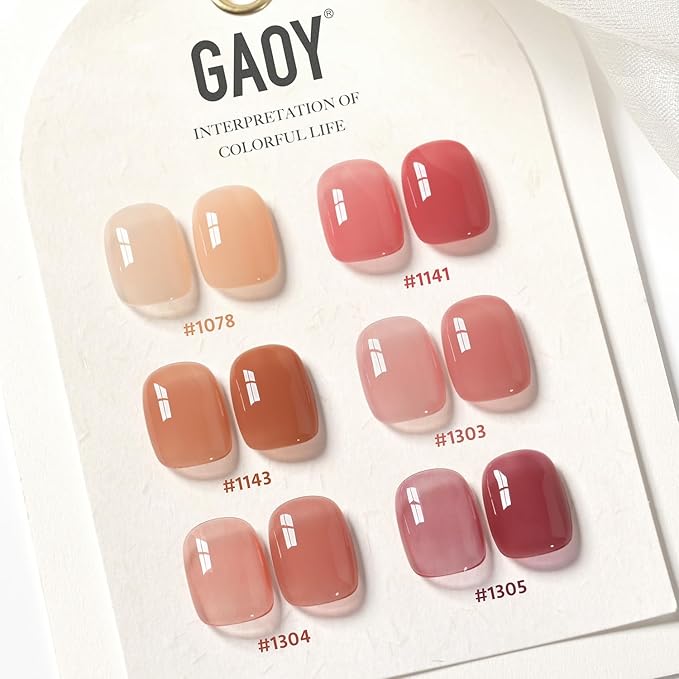 GAOY Jelly Burgundy Gel Nail Polish Set, 6 Transparent Colors Red Pink Brown Nude Soak Off UV Light Cure Gel Polish Kit for Salon and Nail Art DIY at Home