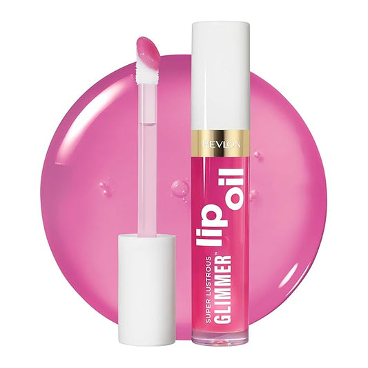 REVLON Super Lustrous Glimmer Lip Oil, Moisturizing & Tinted, Shiny Finish, Made with Plant-Based Squalane, 004 Gone Rose, 0.13 fl oz