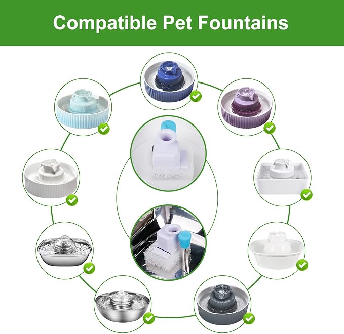 Replacement Filters for 360 Ceramic Pet Fountain | 10 Pack Replacement Filters for Wonder Creature Aurora /Cup Cake Pet Fountain(8Carbon Filters+2 Foam Filters)