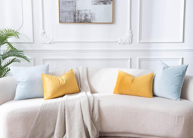Throw Pillow Covers Set of 2 Velvet Cushion Covers 14x14,Powder Blue | Decorative Pillow Covers with Invisible Zipper for Couch Sofa Bed Living Room Bedroom Home Decor