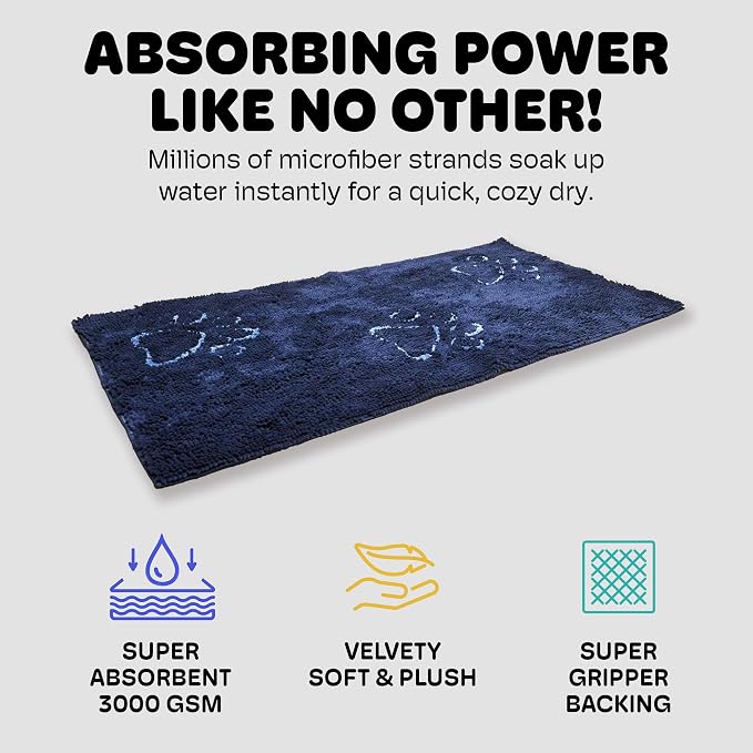 Dog Gone Smart Dirty Dog Doormat - Fast Drying Rug with Super Gripper Backing for Clean Floors - Super Absorbent and Machine Washable Mat for Muddy Paws - Bermuda Blue | Fast Drying Rug with Super Gripper Backing for Clean Floors - Absorbent Microfiber...