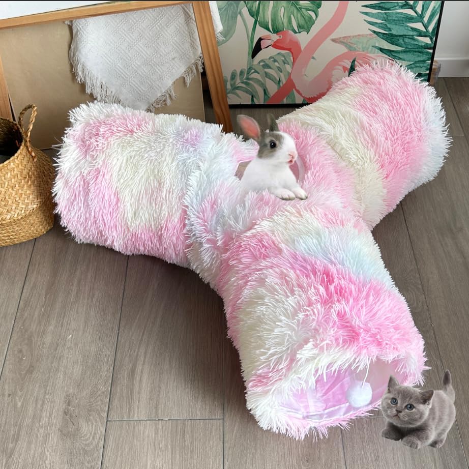 3-Way Collapsible Cat Tunnel Tube Toy Rainbow