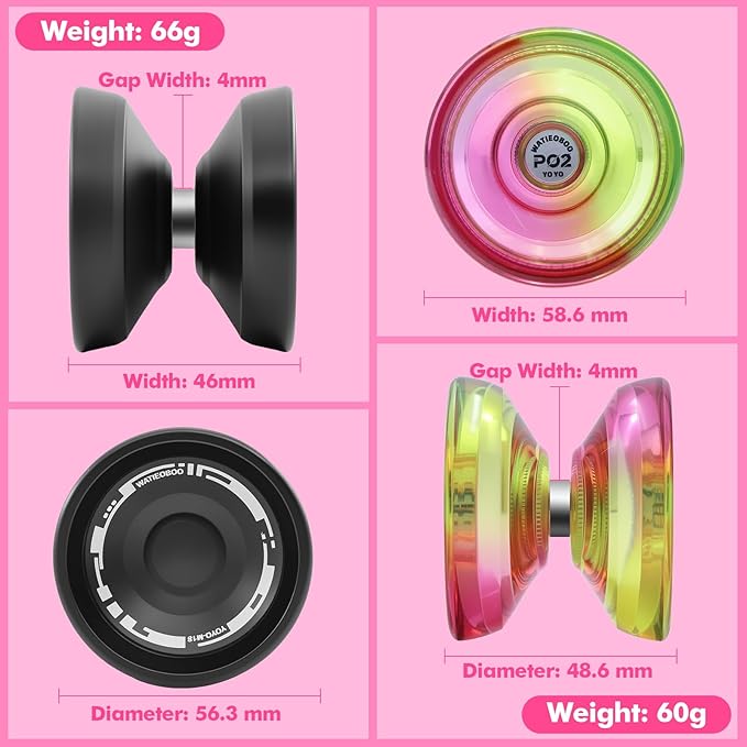 WATIEOBOO 2-Piece Yo-Yo Set - P02 Beginner PC YoYo + W21 Pro Metal yoyo Responsive and Non-Responsive Dual Mode Yo Yo Top Finger Spin, Yoyo Tricks, yoyo for Beginners and Professional Adults