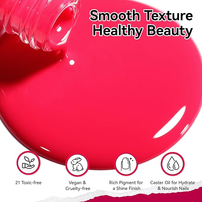 Bright Pink Nail Polish,Glossy Shine Finish,Fast Drying, Streak-free Formula, Rich in Castor Oil, Salon Quality Chip Resistant Nail Polish DIY Home Travel Nail Art Gift for Women,10ml