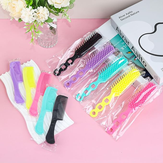 Hair Brush and Combs Bulk Individually Wrapped for Homeless,Disposable Hair Combs Bulk Hair Brushes Detangling Hairbrush for Women Shelter Nursing Hotel Church Charity Supplies50