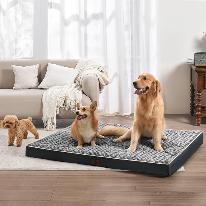 WESTERN HOME WH Orthopedic Dog Bed for Jumbo Dog Washable Pet Bed, 54in | Waterproof Liner,Removable Cover,Thick Egg Crate Foam for Joint Support,Nonskid Bottom,OEKO-TEX Certified,Grey,Up to 120 Lbs