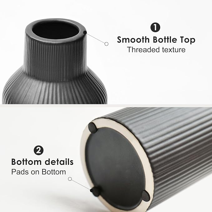 Bohemian Black Ceramic Vase - for Pampas Grass, Mantel, Bookshelf, Entryway and Living Room Decor (Black, 8in)