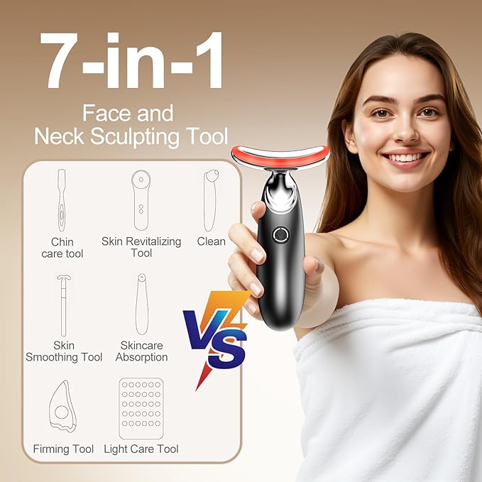 Red Light for Face and Neck, 7-in-1 Face Massager Tool with Jade Roller, 3-Color Portable Facial Massager for Skin Care
