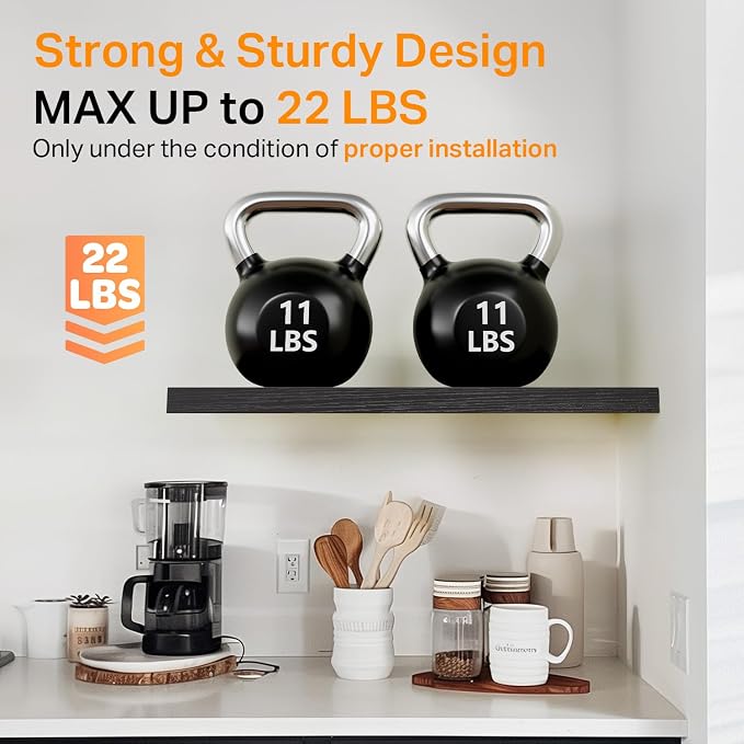 BAYKA Floating Shelves for Wall, Wall Mounted Rustic Wood Shelves for Bathroom, Bedroom, Living Room, Kitchen, Hanging Shelf for Books/Storage/Room Decor with 22lbs Capacity (Black, Set of 3, 15.7in) | Easy Install, 22lbs Max Load, Hidden Bracket, Wall...