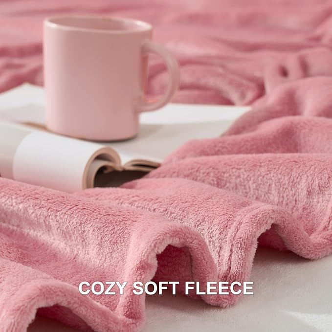Hansleep Throw XL Fuchsia Fleece Blanket, Soft Flannel Bed Blanket | Fuzzy Cozy Blanket 50x70 Inches, Multi-use for Bed, Sofa, Couch, Travel, Camping, All Season Warm Lightweight Cover